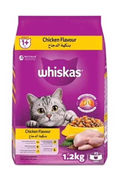 Whiskas Dry Cat Food with Chicken Bag 1.2kg for Adult Cats