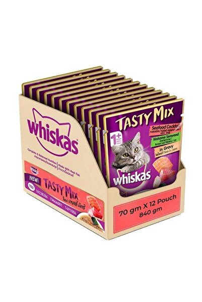 Whiskas Delicious Adult Wet Cat Food (1+ year) - Seafood Cocktail & Seaweed Wakame in Gravy - Pack o