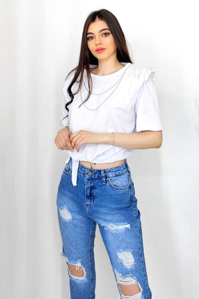 FashionForYou Kim elegant blouse, with waist tie and metal accessories with c...