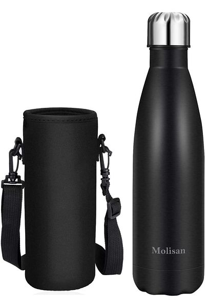 Generic MOLISAN Stainless Steel Water Bottle, 500ml Double Walled Vacuum Flask with Pouch, BPA Free 12 Hours