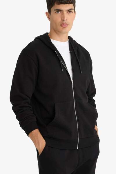 DeFacto New Season Relax Fit Hooded Soft Fur Inside Basic Plain Thick Zippered