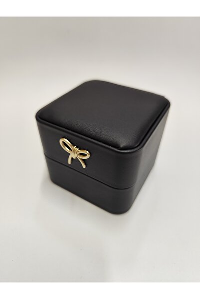 BURAKKUTU Deri Lüks ışıklı Siyah Yüzük Kutusu (7x7cm yükseklik 6cm dir ithaldir