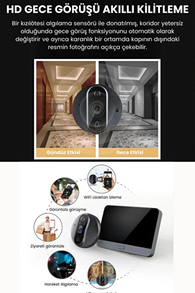 BGGTech Güvenlik ve Konfor Bir Arada Akıllı Dijital Kapı Dürbünü ve Zil Seti