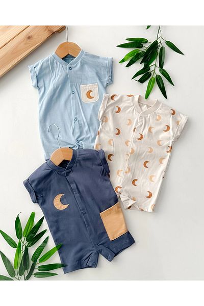 hümabebe Moon Themed Summer 3-Piece Jumpsuit Set with Snap Fasteners