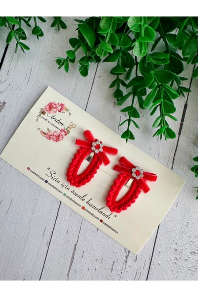ARDEN HOBİ TASARIM Hand-Knitted Velvet Bow Baby/Child Side Snap Buckle Set