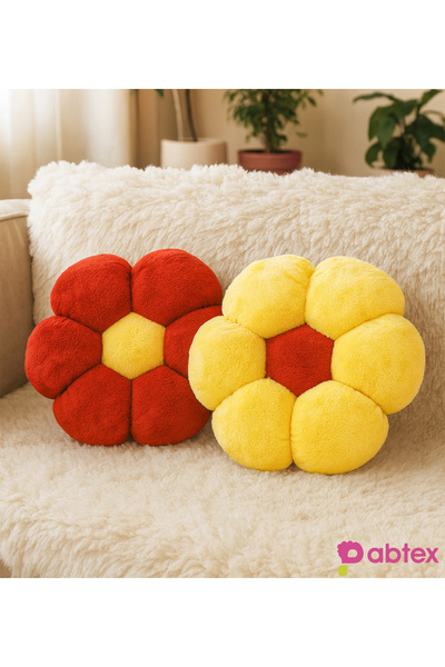 Pabtex 2’li Taraftar Renkli Peluş Yastık – Papatya Şeklinde Yumuşak Takım Seti