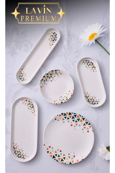 YzHome 14 Piece Porcelain Breakfast Set for 6 People Breakfast Presentation Set Plate Plate