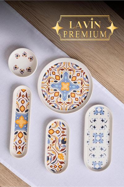 YzHome 14 Piece Porcelain Breakfast Set for 6 People Breakfast Presentation Set Plate Plate