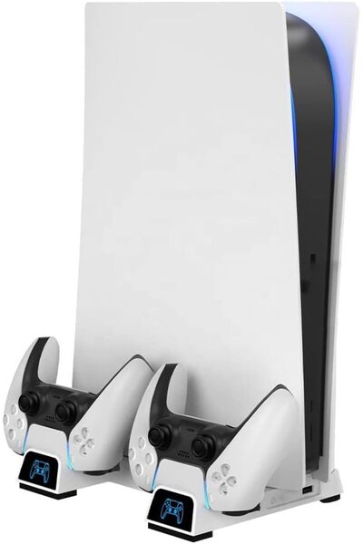 Generic PS5 Vertical Stand with 4-Port Charging Station & Quiet Cooling Fan