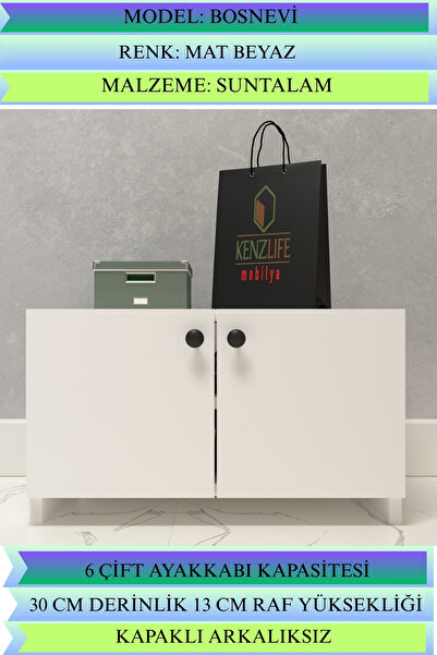 Kenzlife Kapaklı Ayakkabılık Bosnevi Mat Beyaz Suntalam 035*060*30 Altı Çift Ayakkabı Kapasitesi Arkalıksız