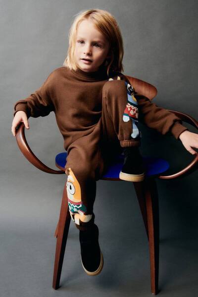 anonim Boy's Cotton Brown Bluey Sweatshirt and Tracksuit Bottom Set
