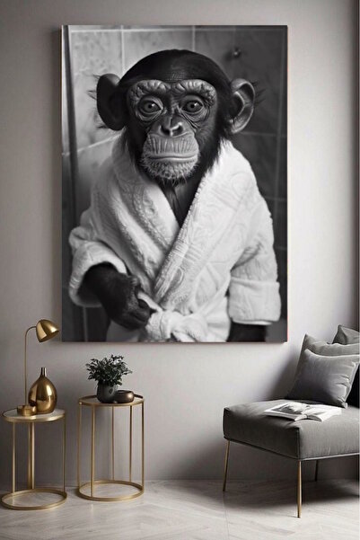 özkacar WC LAVABO BORNOZLU KOMİK MAYMUN Ev Duvar Salon Güzellik Salonu Ofis D...