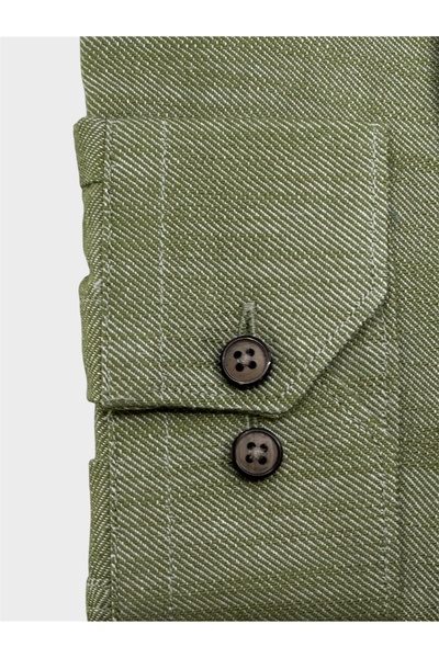 KAMER Men's Slim Fit Long Sleeve Button Collar Pocketless Green Shirt 2401Y