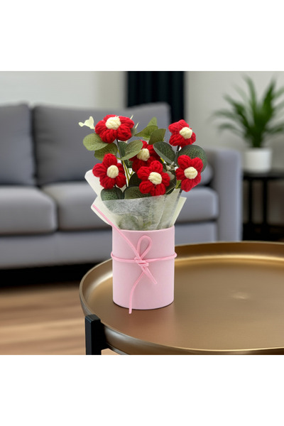 OEM Flori tricotate, buchet de margarete adorabile în ghiveci roz – cadou pen...