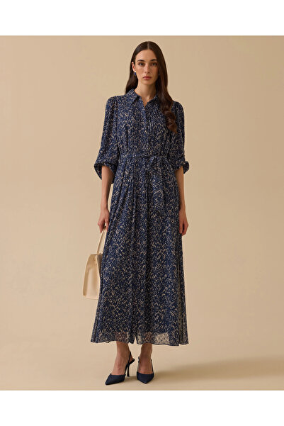 SCL Patterned Belted Dress with Pleat Detail