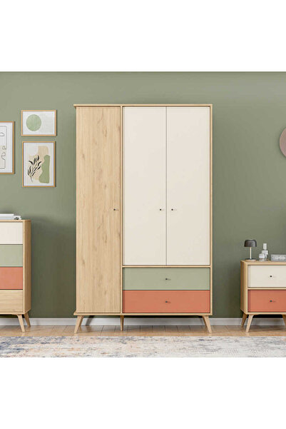 Adore Mobilya Terra Genç Odası 3 Kapılı 2 Çekmeceli Gardırop - Florida Meşe/K...