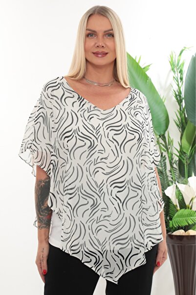 Javelin Collection V-Necklace Inner Lined Bluz with Geometric Stripes