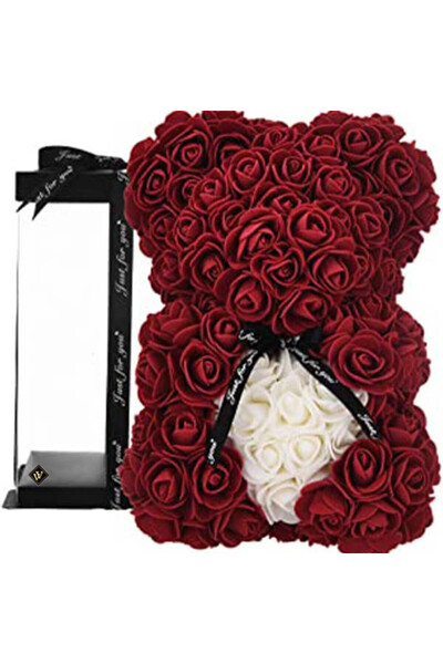 velve Ursulet floral din trandafiri de sapun Teddy Bear in Love, 25 cm, in cu...