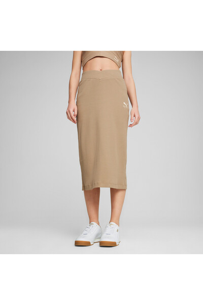 Puma Womens CLASSICS Ribbed Midi Skirt - Beige