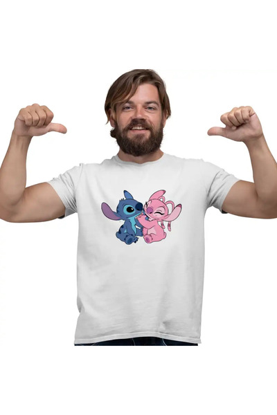 OEM Мъжка тениска Стич Ангелска любов