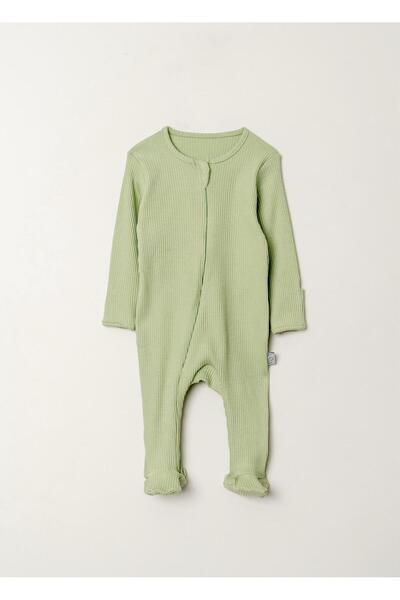 Bubito Full Footed Cotton Baby Romper with Hidden Zipper-Green