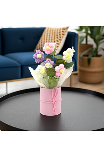 OEM Flori tricotate, buchet de margarete adorabile în ghiveci roz – cadou pen...