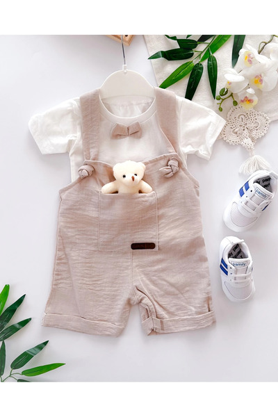 hümabebe Removable Teddy Bear Bow Tie Summer Muslin 2-Piece Slippers Set