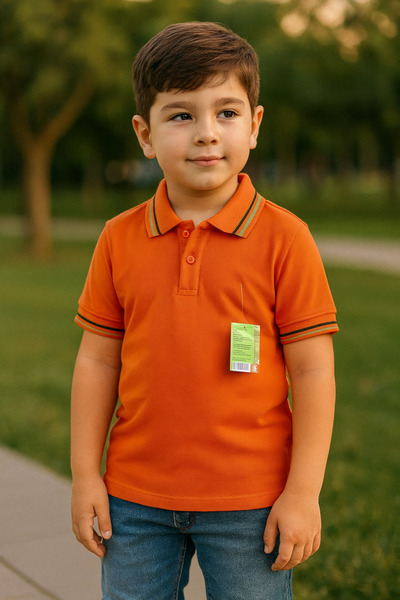Uğur bebe Nzy Brand Short Sleeve for School Boys Orange Polo Neck T-Shirt 1St Class Quality 5-6Years Old 9-10 Years Old