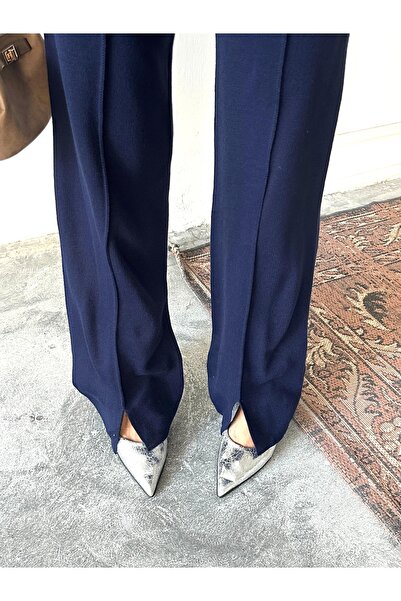 Lusin Women's Half Turtleneck Sweater Pants Bottom Top Knitwear Set - Navy Blue (New Color)