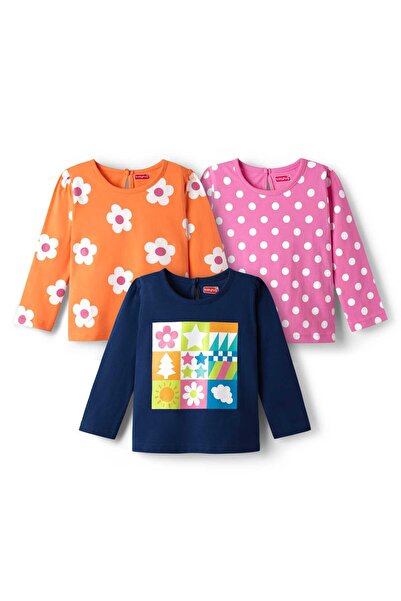 Babyhug 100% Cotton Knit Full Sleeves T-Shirt Floral & Polka Dot (Pack of 3)-...