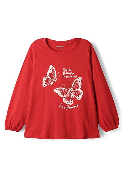 Honeyhap 100% Premium Cotton Full Sleeves Tops Butterfly Print, Pack of 2-Bonbon & High Risk Red