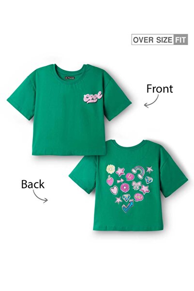 Pine kids تي شيرت قطني محبوك بأكمام نصف منسدلة على الكتف مع طباعة نصية أمامية...