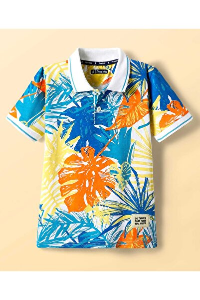 Pine kids قميص بولو بأكمام نصفية وطبعة أوراق - متعدد الألوان