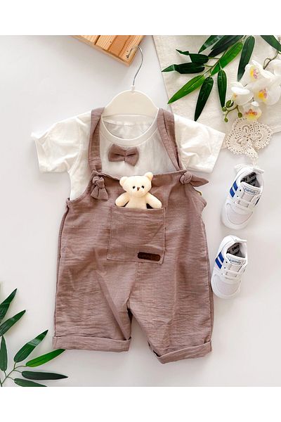 hümabebe Removable Teddy Bear Bow Tie Summer Muslin 2-Piece Slippers Set