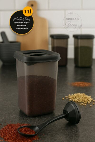 Anadolu Saray Seasoning Storage Container with Self Spoon – Bpa Free, Practical and Stylish Design
