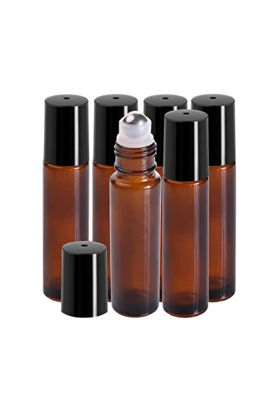 OEM Set 5 sticle reutilizabile de culoarea chihlimbarului cu roll-on metalic și capac negru 10 ml
