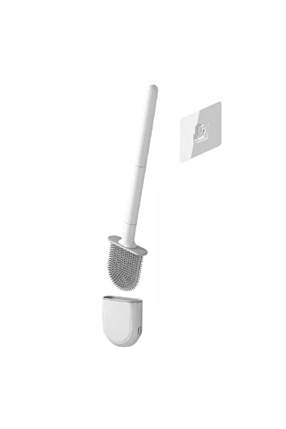 UIQ Silicone Toilet Brush with Resistant Handle and Adhesive Mount, White