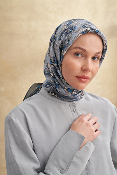 ARMANDA Floş Viscos Gaia Pattern Scarf - Indigo