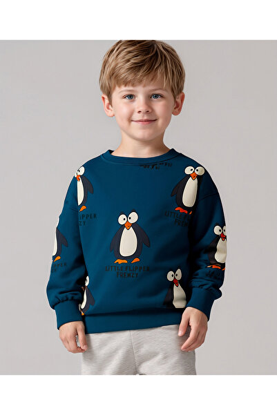 Bonfino سويت شيرت بأكمام طويلة وطبعة بطريق - أزرق