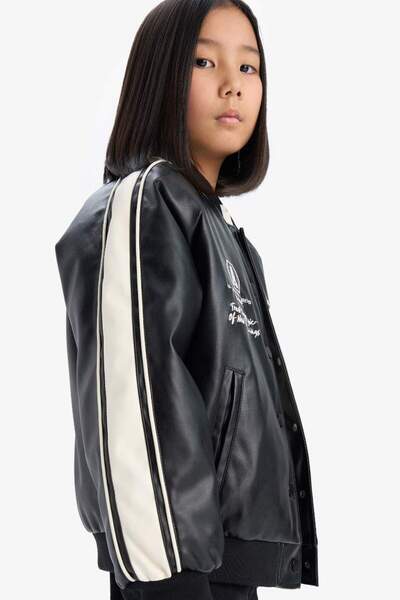 DeFacto New Season Girl's Water Repellent College Collar Bomber Coat