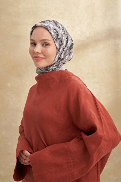 ARMANDA Floş Viscos Gaia Pattern Scarf - Silver