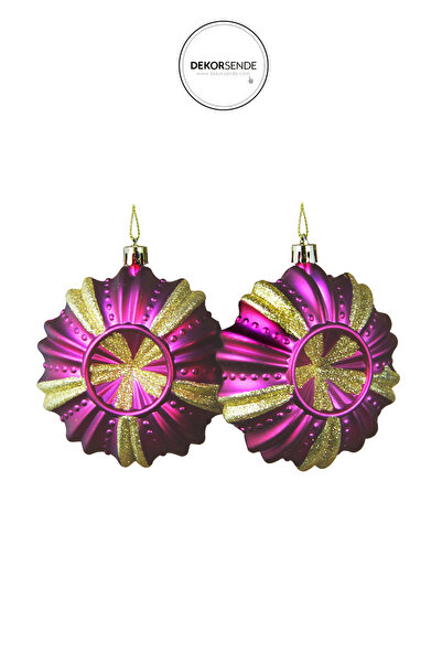 Dekorsende كرة رأس السنة الفاخرة مكونة من قطعتين فوشيا ذهبي 10 سم