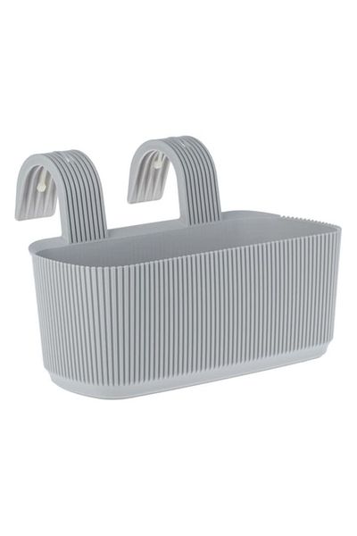 OEM Grey Plastic Planter with Embossed Stripes for Railing/Balcony 3.2L