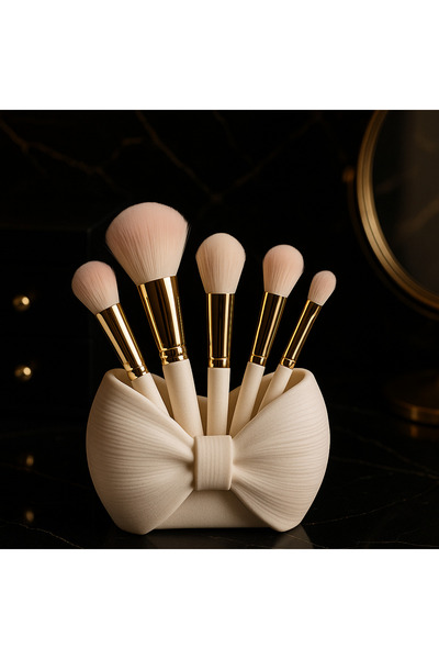 ARGKRİSTAL Ceramic Look Makeup Brush Holder with Bow Detail – Minimal and Stylish Organizer