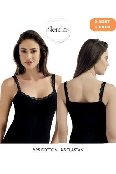 Şahinler Women'S, Finger Strap, Lace Detail, 95% Cotton 5% Elastane 2-Piece Undershirt