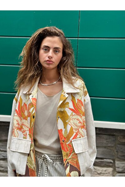 Retrobird Tasarım Brooklyn Bomber Ceket Kadın Yaprak Desenli