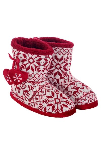 OEM Furry house boots, Christmas pattern, hearts, size 38-39, red and white color