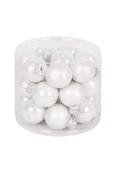 DECO Set 24 Christmas Tree Glass Baubles, White, Diameter 2.5 cm