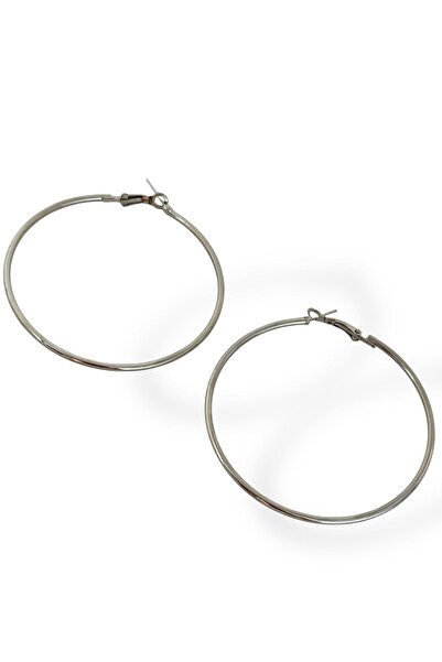 TAKIŞTIR Silver Color Hoop Earrings 60MM (Pair)