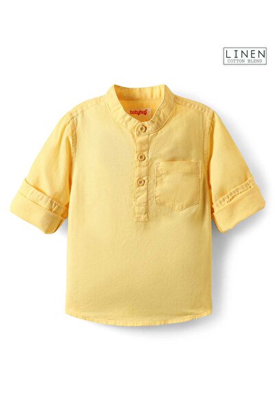 Babyhug Linen Full Sleeves Mandarin Collar Kurta Solid Shirt - Lemon Yellow